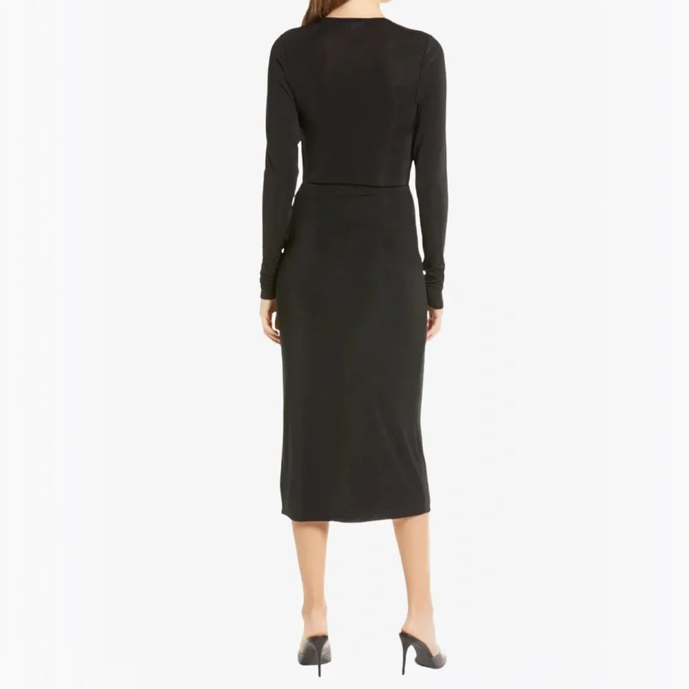 Good American Shimmer Long Sleeve Faux Wrap Dress - M - Picture 5 of 16